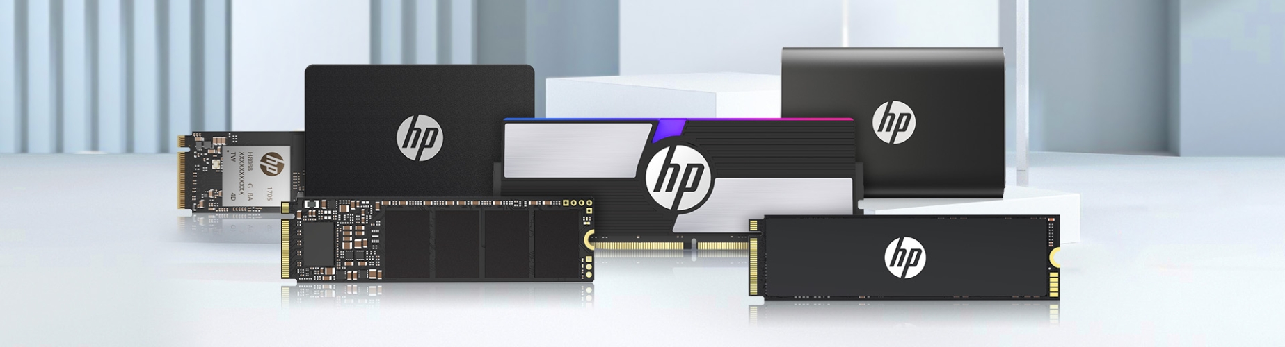 HP storage flash memory, DRAM memory, 2.5 inch SSD and M.2 SSD